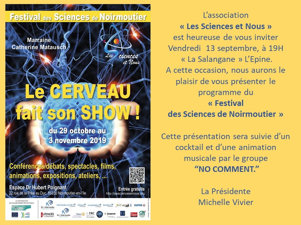 13 septembre: Assemblée Générale et Présentation, en images et en musique du Festival des Sciences de Noirmoutier