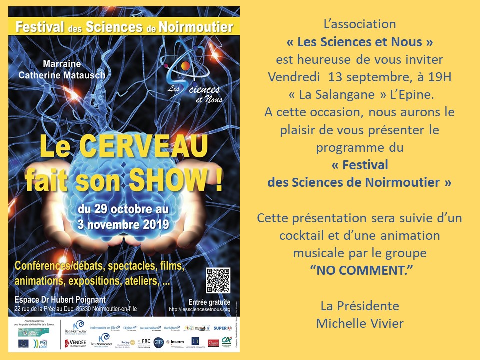 13 septembre: Assemblée Générale et Présentation, en images et en musique du Festival des Sciences de Noirmoutier