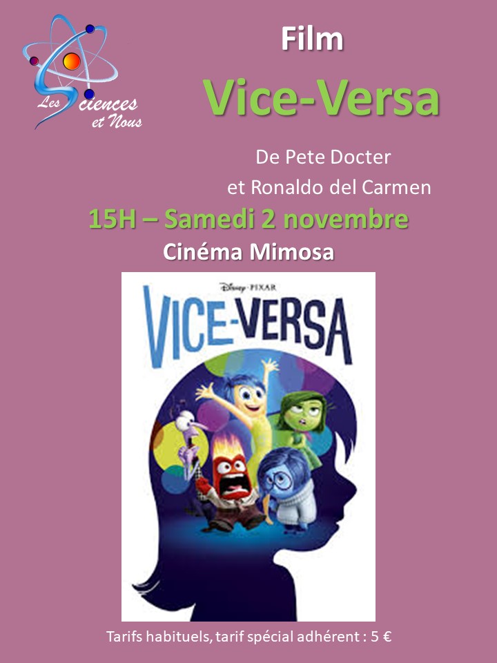 2 novembre : 15h00   Vice-Versa au Cinéma Mimosas